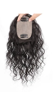 Short  Wavy Curly Hair Clip in Topper 100% Human Hairpiece Wiglet For Women - Picture 1 of 12