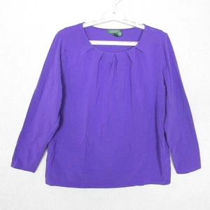 Lauren Ralph Lauren Shirt Womens 2X Purple Long Sleeve Pleated Neck Stretch Top - Picture 1 of 7