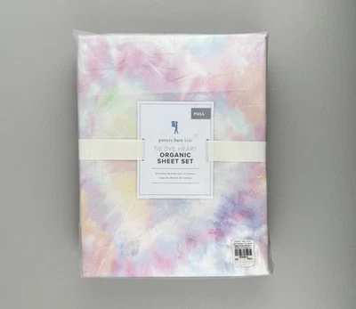 Pottery Barn Kids Organic Sheet Set FULL Tie Dye Heart Pastel Multicolor Bedding - Image 1 of 4