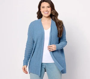 Denim & Co. Naturals Linen Blend Open Front Cardigan Women New A647745 QVC - Picture 1 of 5