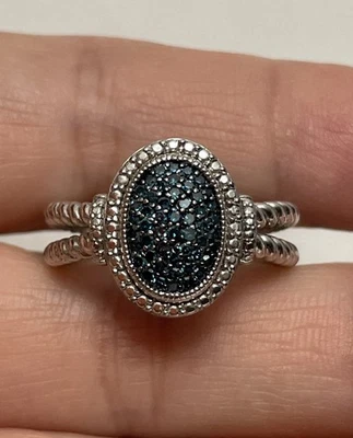 JS AFFINITY 925 STERLING SILVER BLUE PAVE DIAMOND DOUBLE BAND SIZE 8 - Image 1 of 4