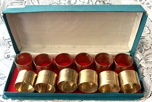 Juego de 12 soportes de anillo de servilleta de latón MCM vintage en caja original - Imagen 1 de 2