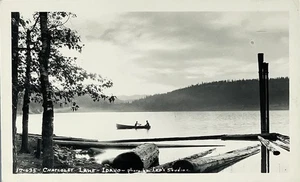 Lake Chatcolet Idaho RPPC Real Photo Postcard 1946 Canoe Rowboat - Picture 1 of 4