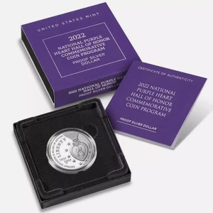 2022-W Purple Heart Silver Dollar Proof - Picture 1 of 3