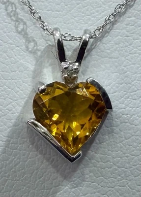 Citrine Heart Pendant Necklace in 10k White Gold - Image 1 of 4