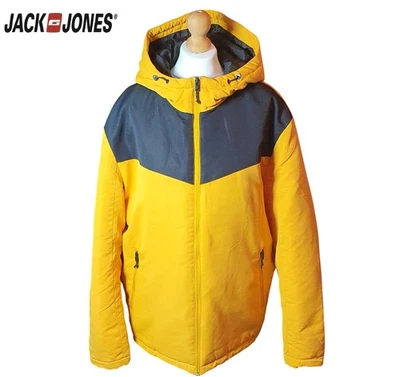Jack & Jones Core Mustard Quilted Hooded Jacket Men's Sz 2XL XXL Storm Cuff Coat - Image 1 of 4