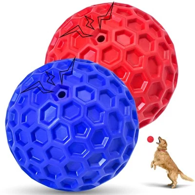 CHEODIN 2 Pack Indestructible Squeaky Dog Balls for Aggressive Chewers, Inter...