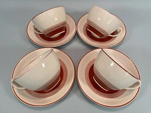 Graue Keramik handbemalt gebänderte Tassen und Untertassen x 4 Vintage 50er - Bild 1 von 19