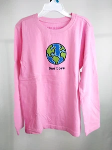 Life is Good Kid Long Sleeve Crusher Tee One Love Earth Pink Medium 65593 - Picture 1 of 8
