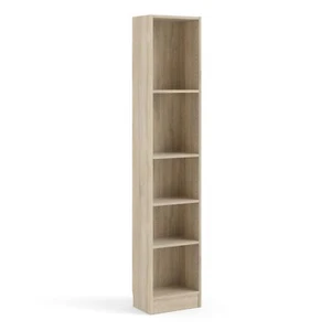 BASIC TALL NARROW BOOKCASE BOOKSHELF SHELVING UNIT (4 SHELVES) IN OAK - Picture 1 of 4