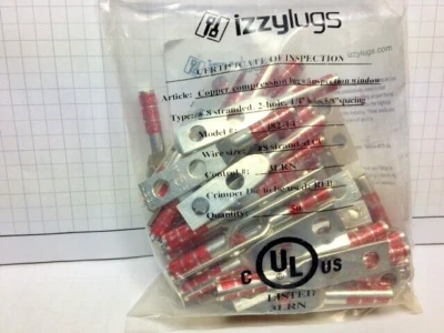 Izzy Lug i82-14, 8 Strd, 2 hole, 1/4” hole, 5/8 spacing,  long barrel, -  50 pcs - Image 1 of 4