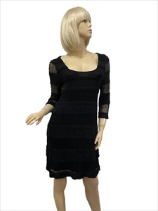 Neu mit Etikett Gianni Bini Kleid LARGE Strick schwarz mit gold metallic dehnbar K/L Nylonmischung - Bild 1 von 9