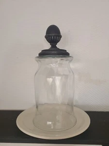 Swirl Glas Cloche mit schwarz/silbernem Abschluss Topper Vintage Büffel 9" Tellerfuß OOAK - Bild 1 von 11