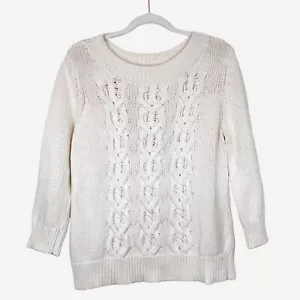 Maglione Talbots XL donna panna maglia cavo manica 3/4 pullover taglia extra large - Foto 1 di 10