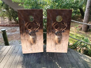 WATERPROOF & FADEPROOF Cornhole Board Wraps  /  Realistic White Tail Deer - Picture 1 of 3