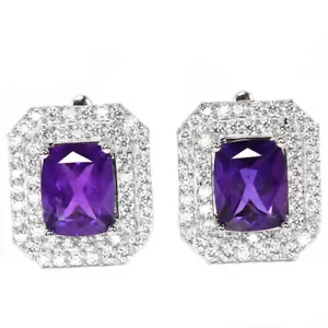925 STERLING SILBER OHRHÄNGER NATÜRLICHER LILA AMETHYST & WEISSER CZ EDELSTEIN - Bild 1 von 6