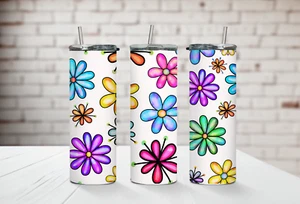 20 Unzen gerade dünne Becher Sublimiert mit hellen bunten Blumen - Bild 1 von 1