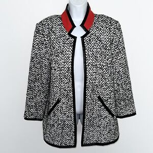 MING WANG Open Front Sweater Coat Wool Blend Black & White XL