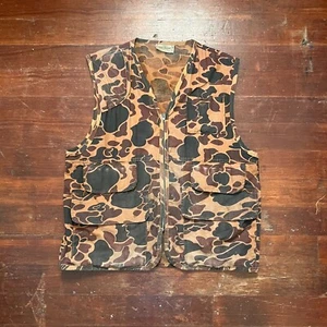 1960's Saftbak Tan Frogskin Camo Hunting Shooting Zip Up Vest L/XL - Picture 1 of 12