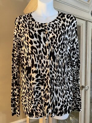 CÁRDIGAN CALVIN KLEIN NEGRO, TOSTADO Y BLANCO ANIMAL PRINT BOTÓN DORADO TALLA M Foto 1 de 4