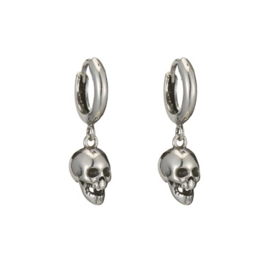 Tibetan Silver Biker Men Women Dangling Skull Huggie Hoop Earrings Gift Box - Image 1 of 4