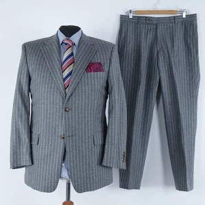 Mens Vintage Striped Suit 44S US Size Trousers W34 L29 ROY ROBSON Wool 2 Piece - Picture 1 of 20