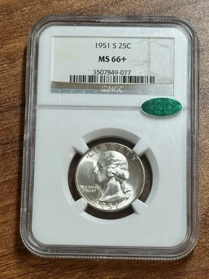 1951 S Washington Silver Quarter BU NGC MS66 + Plus Grade & CAC Coin (Slab1156) - Image 1 of 2
