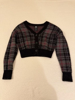 Suéter Cárdigan Recortado a Cuadros Difuso Tema Caliente Social Colisión Talla L Y2K Ropa Exterior Foto 1 de 4