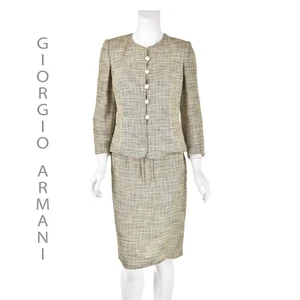 GIORGIO ARMANI COLLEZIONI Vntg Linen Blend Skirt Suit Looks Like Raw Silk US 2-4 - Picture 1 of 9