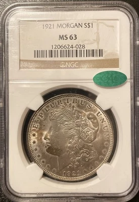 1921 Morgan Dollar NGC MS63 CAC *very unique and attractive toning* - Image 1 of 2