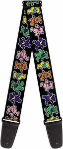 Grateful Dead Guitar Strap, Dancing Bears Black Multi Color, 2 Inches Wide - Picture 1 of 5