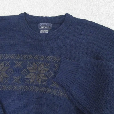 Basic Editions Mens Vintage 90s Pullover Chunky Sweater L Blue Ribbed - Image 1 of 4