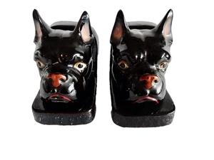 dOG BOOKENDS BOXER BOSTON TERRIER FRENCH BULLDOG CERAMIC PORCELAIN VTG neocurio - Picture 1 of 11