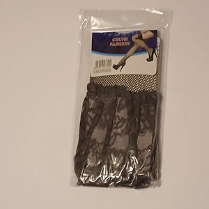 Grey Lace Top Thigh High Fishnet Stockings 1 pair size M New - Picture 1 of 2