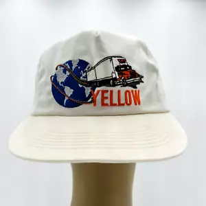 Vintage Yellow Freight Systems White Strap Back Trucker Hat Embroidered - Picture 1 of 10