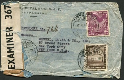 Chile Valparaíso 1942 Capa Correio Aéreo Censurada Registrada para Nova York EUA SEGUNDA GUERRA MUNDIAL - Imagem 1 de 2