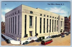 1930-40 ALBANY NUEVA YORK OFICINA DE CORREOS AUTOBÚS COCHES ANTIGUOS TRANVÍA PISTAS LINO POSTAL - Imagen 1 de 2