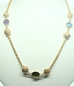 Women's Rose Gold Plated Bronze Necklace Multi Stone Pendant Chain 18" Long  - Picture 1 of 5