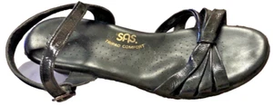 SAS Sandals Black Leather Sz 8.5M Quarter Strap Wedge Shoes Women's Tripad #8 - Picture 1 of 8