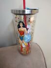 DC Comics Wonder Woman 20oz Insulated Acrylic Cup With Straw & Glitter! *NEW*
