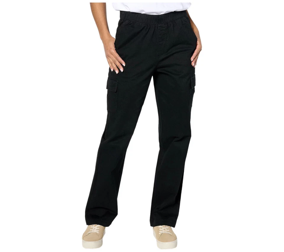 Pantalones Denim & Co. Reg EasyWear Sarga Pull-On Carga Pierna Recta Negros Foto 1 de 1