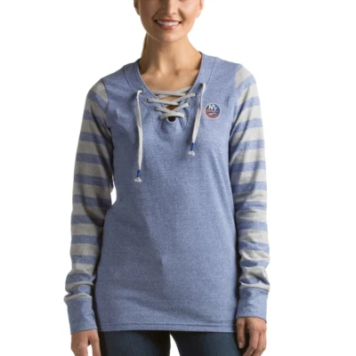 Antigua Womens New York Islanders Rumble Lace Up Sweatshirt Blue LARGE - Image 1 of 4
