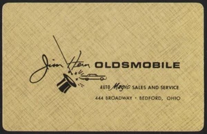 Vintage playing card JIM HERN OLDSMOBILE gold Magic Sales Service Bedford Ohio - Picture 1 of 2