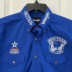 Wrangler Western ACTRA National Patriot Sz LT Blue Team Roping Button Up L/S Men - Picture 1 of 7