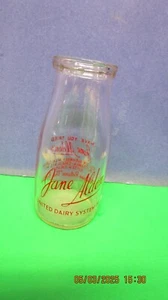 Jane alden half pint milk bottle clear with red printing - Picture 1 of 2
