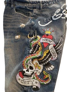 Pantalones de mezclilla para hombre Ed Hardy CIUDAD DE NUEVA YORK TALLA 34x32 nuevos con etiquetas azul - Imagen 1 de 5