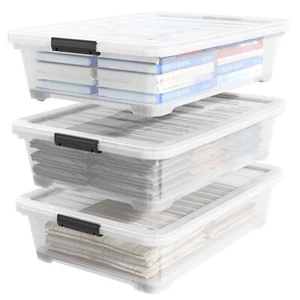 25 Quart Rolling Underbed Storage Containers with Latching Lid, Clear  (3 Pack) - Picture 1 of 12