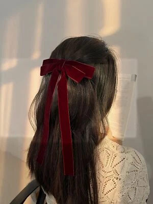 STYLE EXPRESS Velvet Burgundy Bow Hair Clip Barrette Large Decorative Hair Accessory Christmas