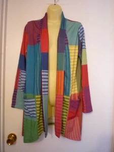 LILY FIRMIANA OPEN FRONT DUSTER TOP-NWT-SZ MED--LONG  SLEEVE-POCKET-COLORFUL - Picture 1 of 7