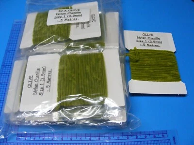 10 упаковок 5 м (50 М) нейлоновой шенили размера 1 (3,5 мм) оливкового цвета для завязывания мух - Изображение 1 из 2